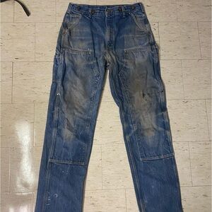 Vintage carhartt faded blue denim jeans double knee work wear carpenter pants